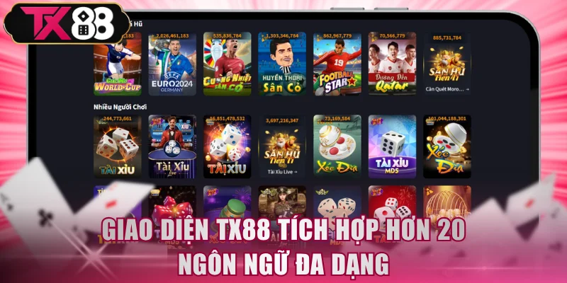 Giao diện TX88 tích hợp hơn 20 ngôn ngữ đa dạng